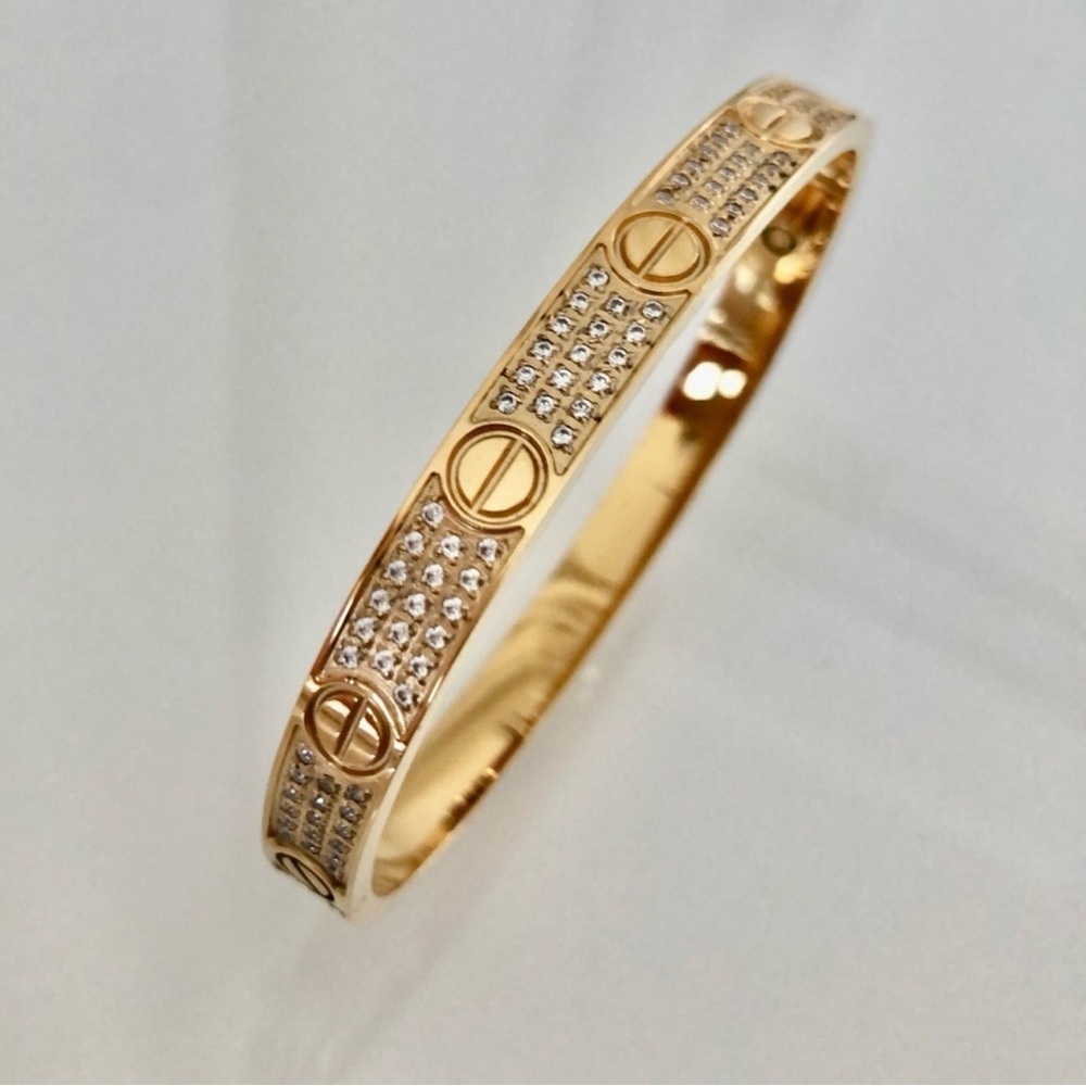 Gold Pave Diamond Screw Cuff Bangle Love Bracelet with Screwdriver - Picture 11 of 13